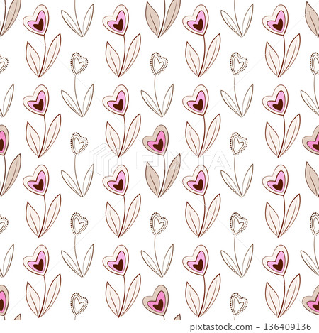 Seamless pattern of pink flowers and hearts 136409136