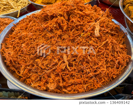 Dried shredded fish street food market Dried shredded fish street food market 136409142
