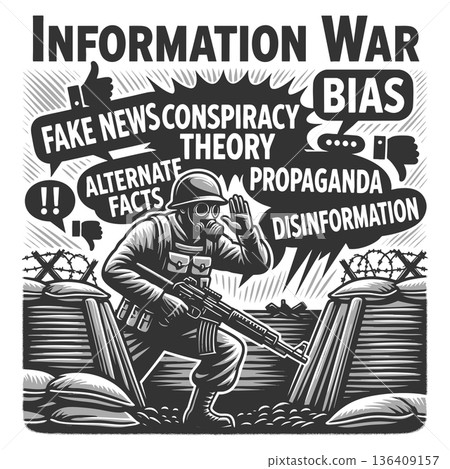 Soldier in war battling fake news and propaganda Soldier in war battling fake news and propaganda 136409157