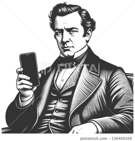 man in suit looking at smartphone vector 136409169