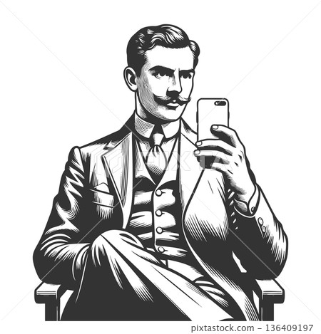 man in suit looking at smartphone raster 136409197