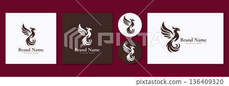 Phoenix logo set vector illustration for mythical bird and fire rebirth branding. Phoenix logo set vector illustration for mythical bird and fire rebirth branding. 136409320