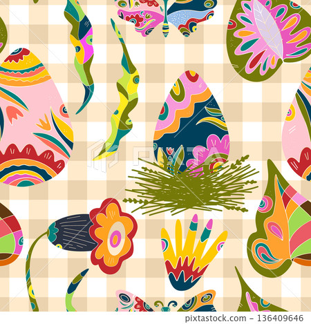 vector seamless pattern with tropical plants, leaves and flowers 136409646