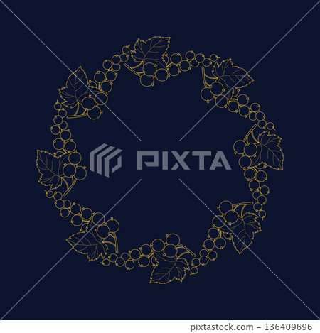 Luxury Gold Berry Currant Wreath on Navy Blue Background. Vector illustration 136409696