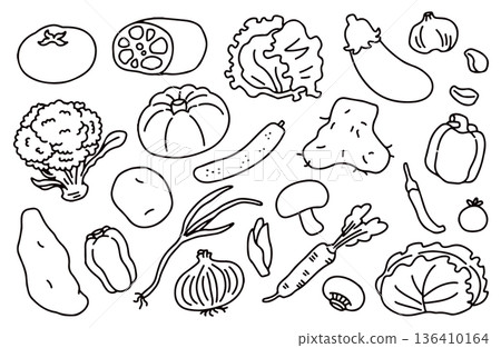 Vegetable line drawing illustration set Vegetable line drawing illustration set 136410164