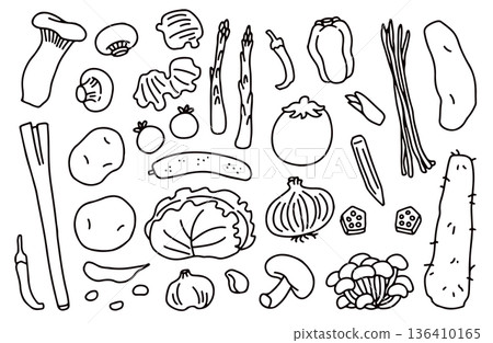 Vegetable line drawing illustration set 136410165