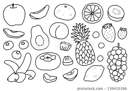 Fruit line drawing illustration set Fruit line drawing illustration set 136410166