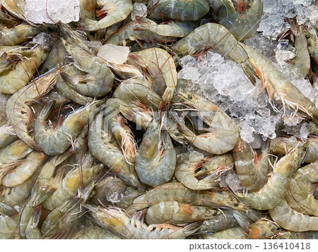 Shrimp clustered densely illustrating volume harvest coastal aquaculture and raw ingredient supply chain. Shrimp clustered densely illustrating volume harvest coastal aquaculture and raw ingredient supply chain. 136410418