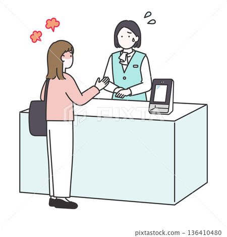 一位女商人正在處理一位憤怒的訪客的插圖 136410480