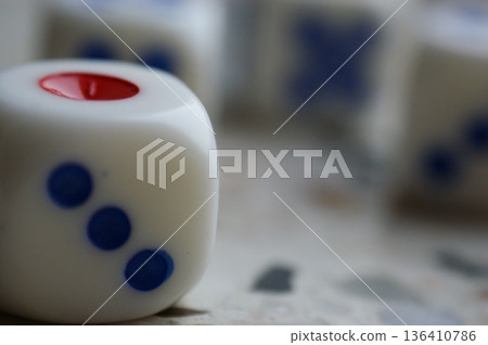 dice game many pieces closeup colorful dots dice game many pieces closeup colorful dots 136410786