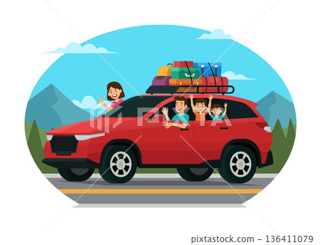 Family going on a road trip illustration 136411079