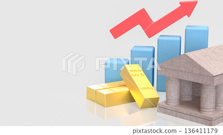 Gold Investment Growth Concept With Bank Building And Rising Chart 3d render. 136411179