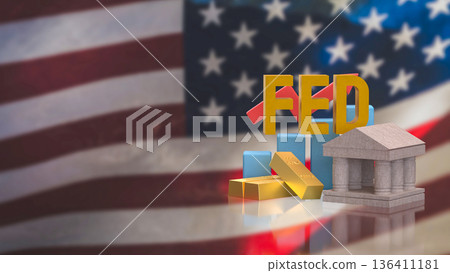 Federal Reserve Policy Impact On Gold Market And Economic Growth 3d render. Federal Reserve Policy Impact On Gold Market And Economic Growth 3d render. 136411181