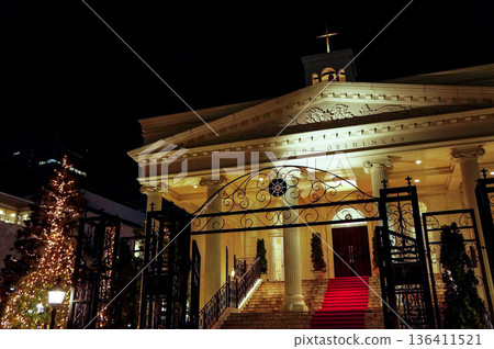 A majestic illuminated church at night 136411521