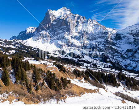 Wetterhorn Mountain in Winter. Switzerland. Aerial View Wetterhorn Mountain in Winter. Switzerland. Aerial View 136411814