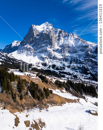 Wetterhorn Mountain in Winter. Switzerland. Aerial View Wetterhorn Mountain in Winter. Switzerland. Aerial View 136411819