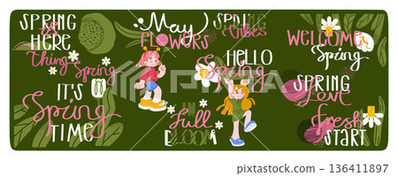 Spring Lettering Quotes Illustration Set Spring Lettering Quotes Illustration Set 136411897