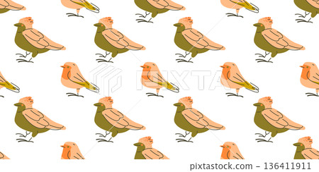 Spring Bird Seamless Pattern Illustration 136411911