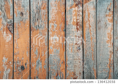 Rustic Weathered Wood Planks Background with Old Rusty Nails. High quality photo 136412038