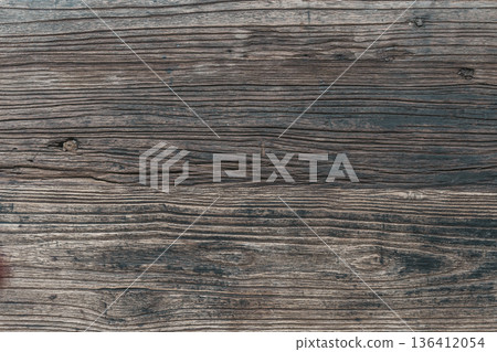 Antique dark wood texture with heavy grain and weathered surface. High quality photo 136412054