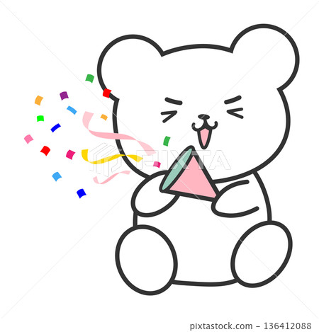 Cute bear character illustration celebrating by popping crackers (pink) Cute bear character illustration celebrating by popping crackers (pink) 136412088