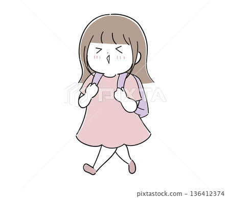 Girl walking with a backpack Girl walking with a backpack 136412374