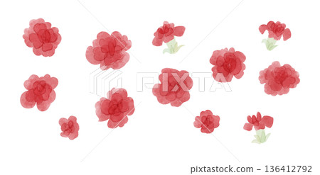 Set of cute red carnation illustrations in watercolor style Set of cute red carnation illustrations in watercolor style 136412792