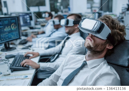 Modern Office Space Featuring Virtual Reality Elements in a Collaborative Environment 136413136