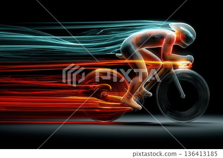 Cyclist in Aerodynamic Position Racing Forward on a Bike with Motion Blur Effect Cyclist in Aerodynamic Position Racing Forward on a Bike with Motion Blur Effect 136413185