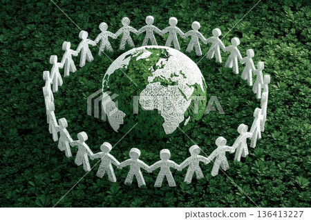 Diverse Group of People Holding Hands Around a Glowing Earth with Green Nature Background Diverse Group of People Holding Hands Around a Glowing Earth with Green Nature Background 136413227