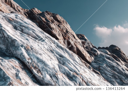 Detailed Closeup of Natural White Marble Texture with Unique Patterns and Striations 136413264