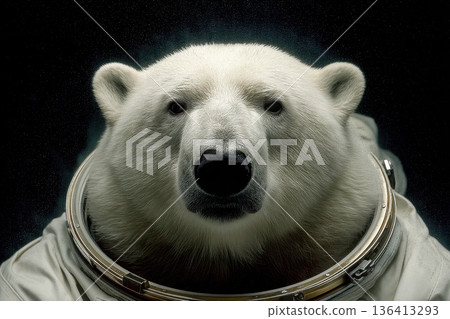 Polar Bear in Heavy Duty Atmospheric Suit Surrounded by Cosmic Background 136413293