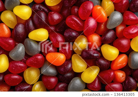 Overhead View of Tightly Packed Arrangement of Colorful Jelly Candies on a Surface Overhead View of Tightly Packed Arrangement of Colorful Jelly Candies on a Surface 136413305