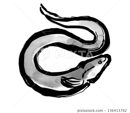 156_筆刷插圖_鰻魚_單色 156_筆刷插圖_鰻魚_單色 136413782