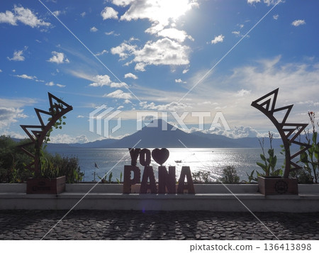 Lake Atitlan seen through the monument, Panajachel 136413898
