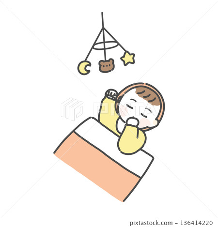 嬰兒睡在歡樂床上的插圖 嬰兒睡在歡樂床上的插圖 136414220