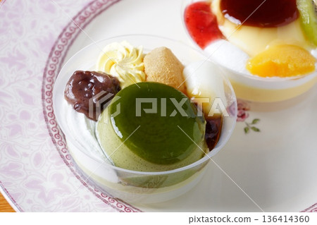 Fruit pudding a la mode Matcha pudding a la mode Fruit pudding a la mode Matcha pudding a la mode 136414360