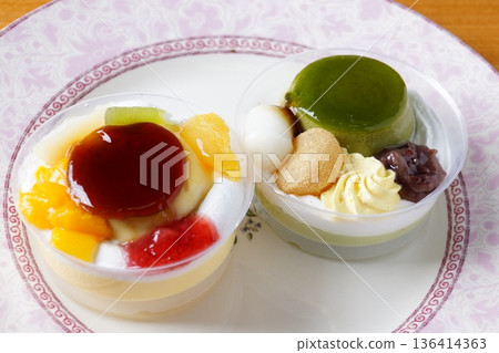 Fruit pudding a la mode Matcha pudding a la mode Fruit pudding a la mode Matcha pudding a la mode 136414363