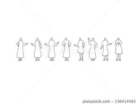 Simple and loose hand-drawn illustration set 1 of a woman wearing a skirt Simple and loose hand-drawn illustration set 1 of a woman wearing a skirt 136414483
