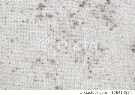 Fungus on fabric, texture of old white cotton with black mold spots and dirty. 136414554