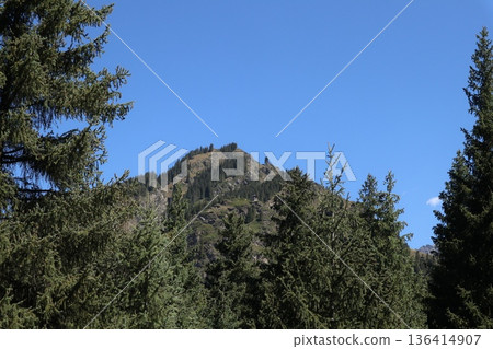 Traveling along the Silk Road in China: Scenery of Tianshan Tianchi in Urumqi 136414907