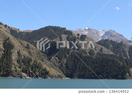 Traveling along the Silk Road in China: Scenery of Tianshan Tianchi in Urumqi 136414952