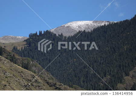 Traveling along the Silk Road in China: Scenery of Tianshan Tianchi in Urumqi Traveling along the Silk Road in China: Scenery of Tianshan Tianchi in Urumqi 136414956