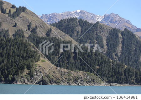 Traveling along the Silk Road in China: Scenery of Tianshan Tianchi in Urumqi 136414961