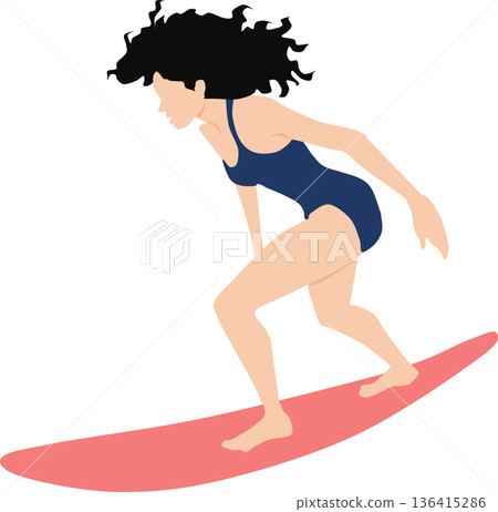 一幅描繪女子在夏日大海中衝浪的插圖 136415286