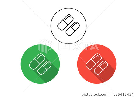 Capsule Pill Icon In Three Colored Circles Representing Medicine And Health Concepts. Capsule Pill Icon In Three Colored Circles Representing Medicine And Health Concepts. 136415434