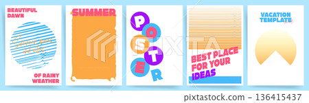 Retro Summer Vacation Poster Templates Collection. Vector Summer Decorative Backgrounds Retro Summer Vacation Poster Templates Collection. Vector Summer Decorative Backgrounds 136415437