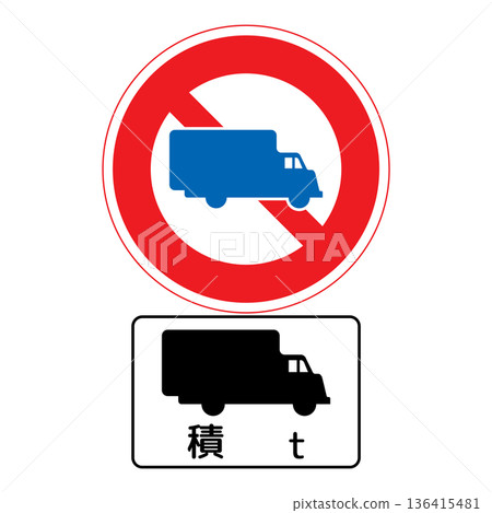 Regulatory sign: No entry for freight vehicles with a specified maximum load capacity or more Regulatory sign: No entry for freight vehicles with a specified maximum load capacity or more 136415481