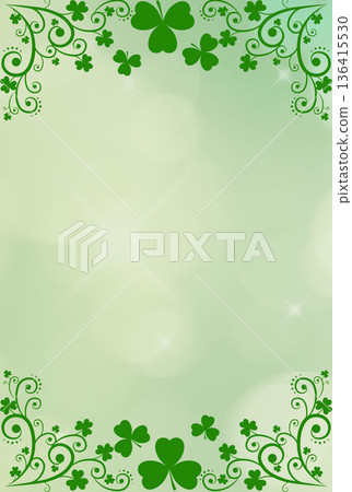 St. Patrick's Day celebration background with shamrocks and bokeh, creating a festive holiday frame 136415530