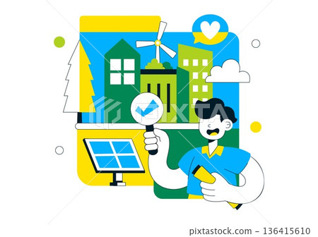 Green Building Certification Vector Illustration Featuring Sustainable Architecture and Eco-Friendly Development in a Flat Cartoon Style Background 136415610